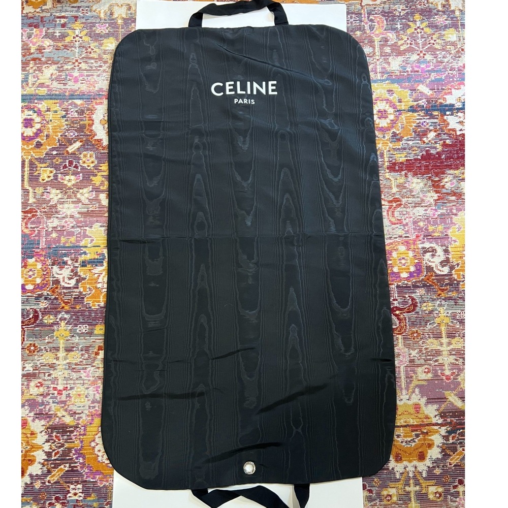 Celine Paris Black Moire Woodgrain Garment Bag Travel Suit Cover